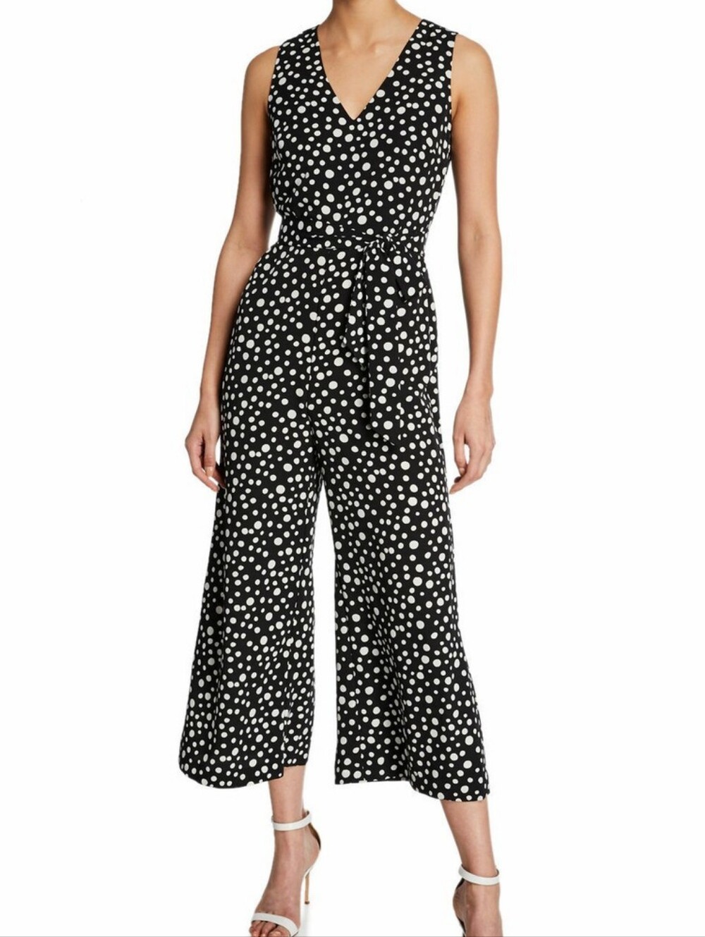 Karl Lagerfeld Polka Dot Cropped Wide Leg Sleeveless V-Neck Jumpsuit SIZE 10
